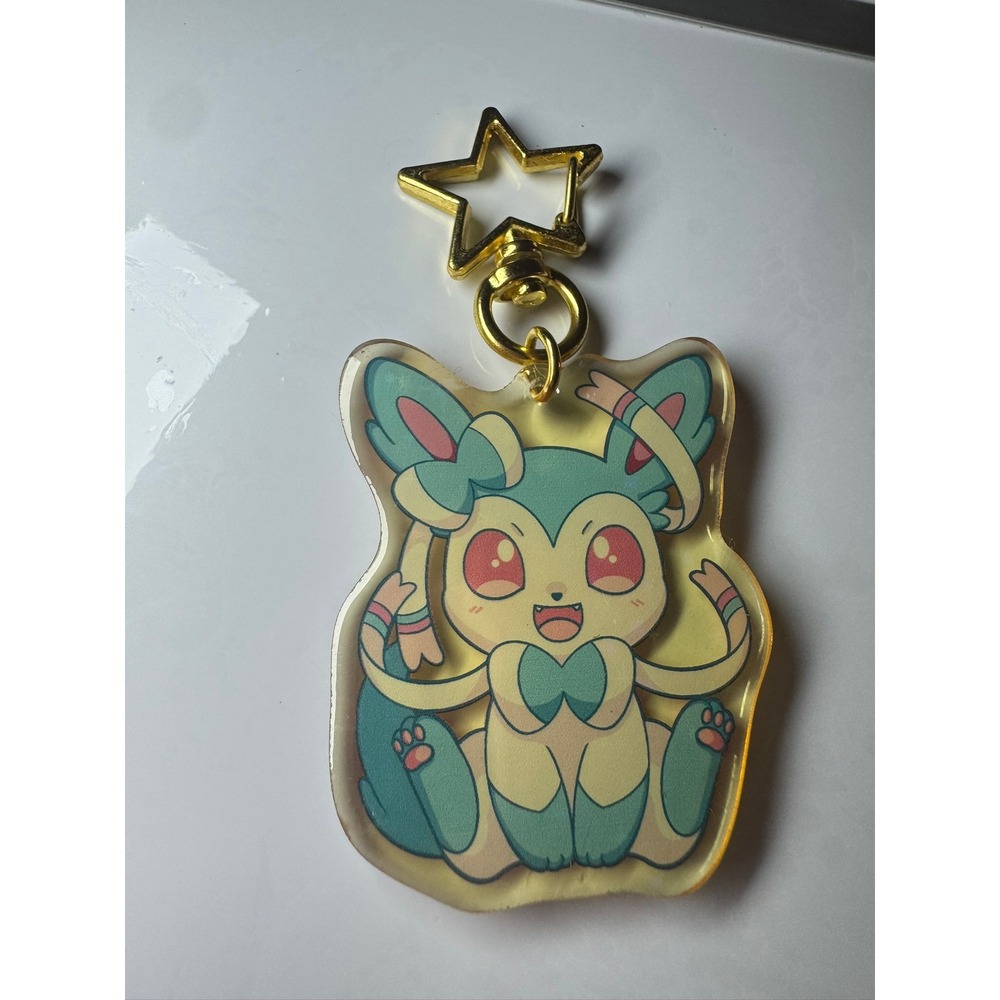Pokemon Sylveon Acrylic Keychain Double Sided Shiny Variant Star Clasp Charm